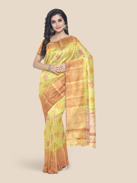 

Kalamandir Yellow & Pink Zari Silk Blend Banarasi Saree