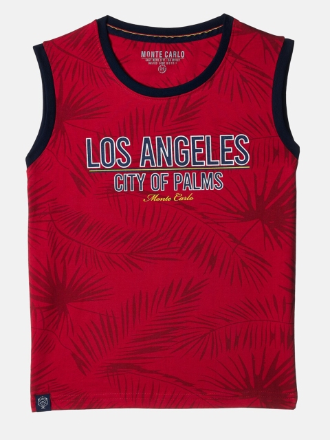

Monte Carlo Boys Red Typography Printed Applique T-shirt