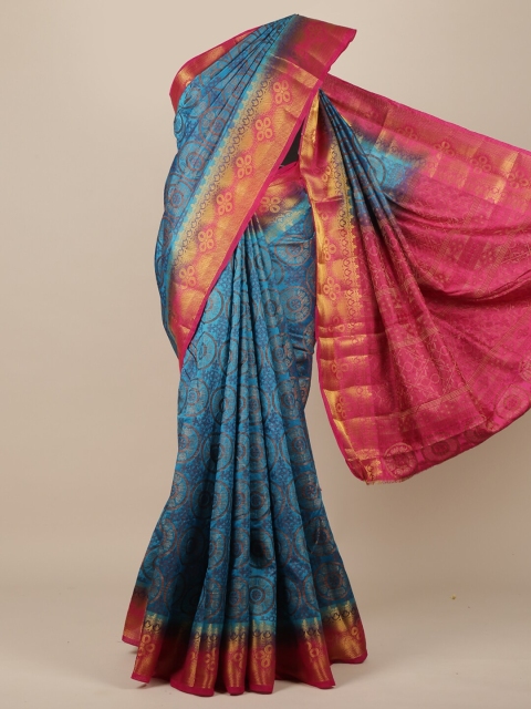 

Pothys Blue & Pink Ethnic Motifs Zari Jute Silk Saree