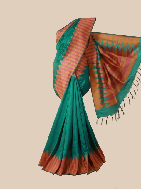 

Pothys Green & Pink Embroidered Jute Silk Saree