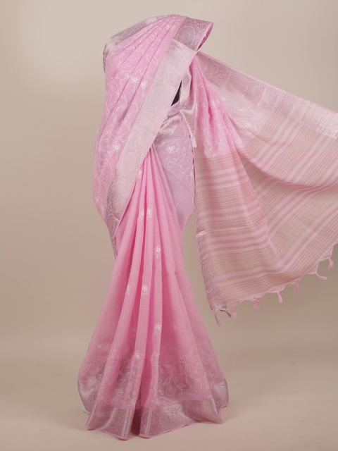 

Pothys Pink Floral Cotton Blend Saree