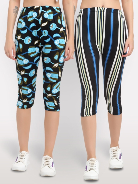 

NEUDIS Women Set Of 2 Black & White Printed Capris