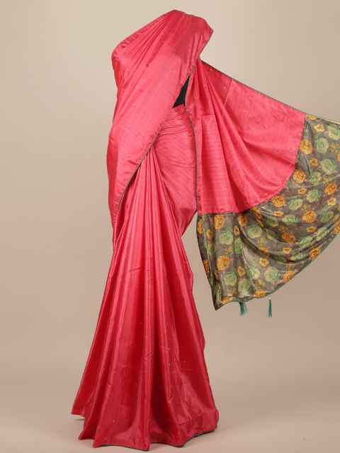 

Pothys Pink & Green Embellished Jute Silk Saree