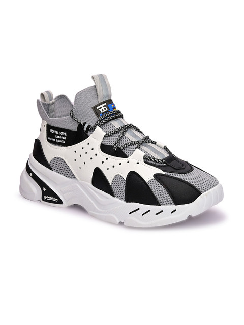 

San Frissco Men Grey & Black Leather Running Non-Marking Shoes