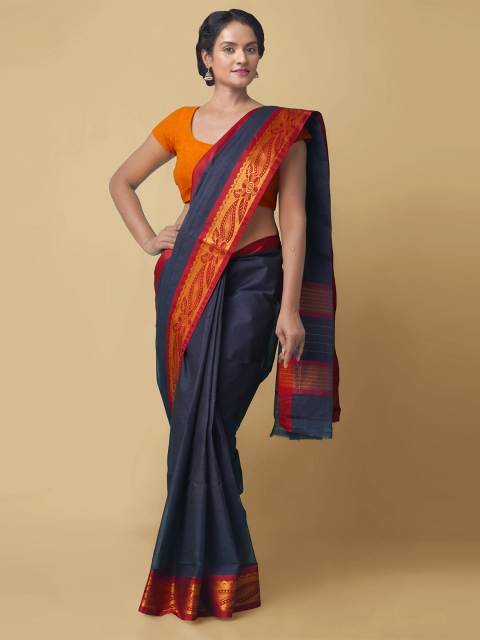 

Unnati Silks Navy Blue & Red Pure Cotton Kanjeevaram Saree