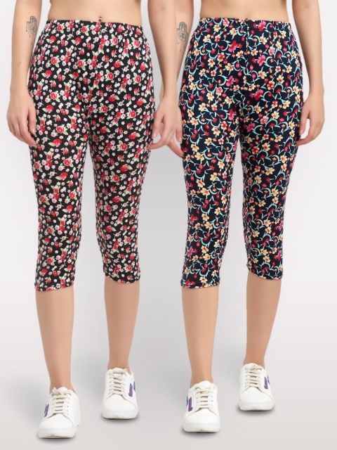 

NEUDIS Women Black & Red Printed Set of 2 Skinny Fit Capris