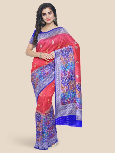 Kalamandir Red & Blue Silk Blend Banarasi Saree
