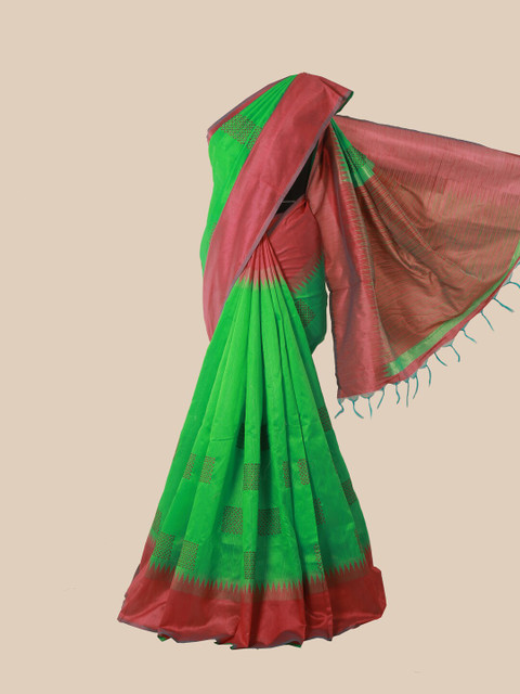 

Pothys Green & Maroon Ethnic Motifs Jute Silk Saree