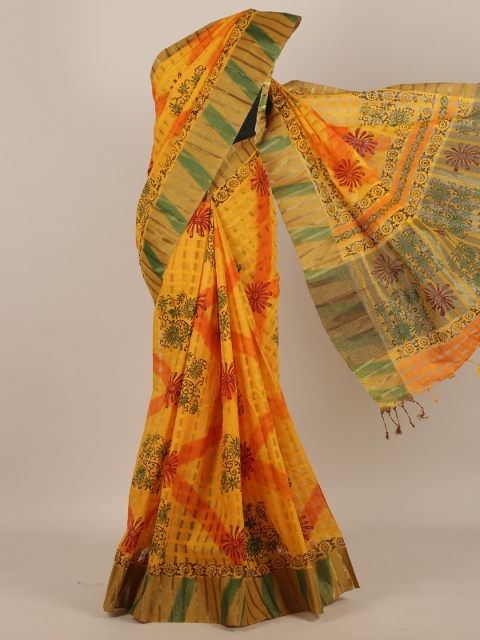 

Pothys Yellow & Green Cotton Blend Saree