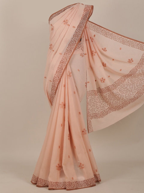 

Pothys Peach Floral Poly Georgette Saree