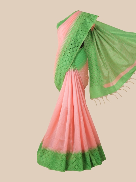 

Pothys Peach & Green Jute Silk Saree