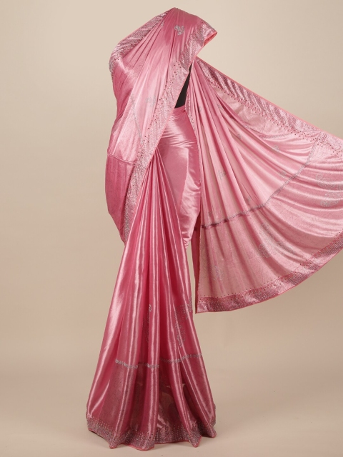 

Pothys Pink Beads and Stones Satin Saree