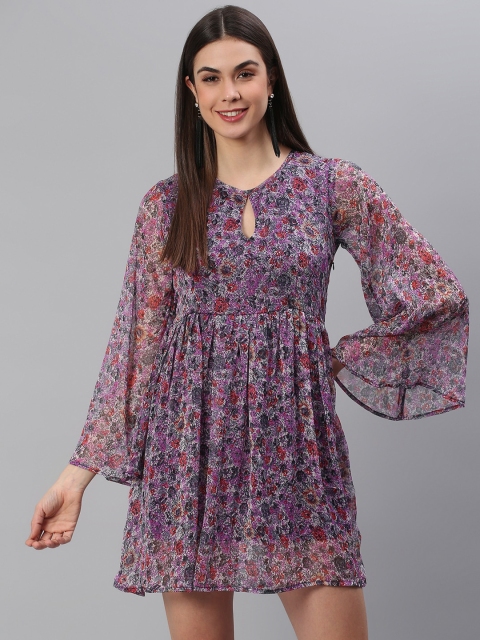 

Cation Purple Keyhole Neck Chiffon A-Line Dress