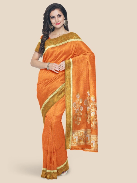 

Kalamandir Mustard Yellow & Off White Silk Blend Kanjeevaram Saree