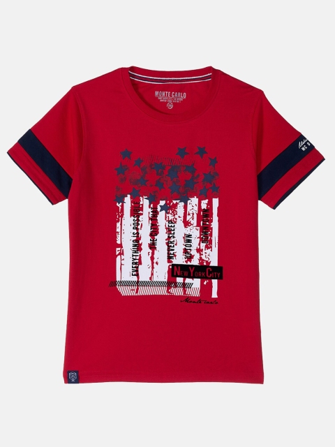 

Monte Carlo Boys Red & Black Printed Applique T-shirt