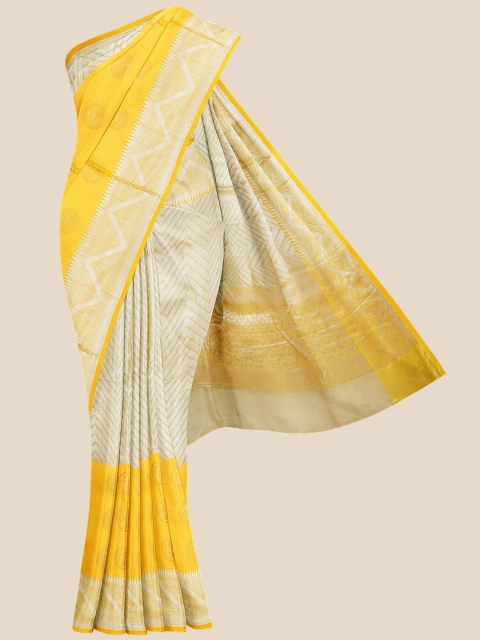 

Kalamandir Yellow & Off White Geometric Woven Design Chanderi Saree
