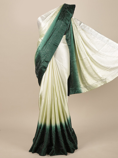 

Pothys Green & Cream-Coloured Embellished Satin Saree