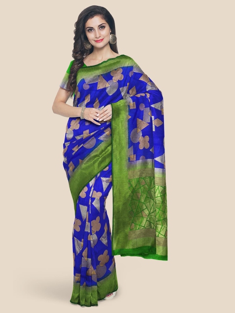 

Kalamandir Blue & Green Zari Silk Blend Banarasi Saree