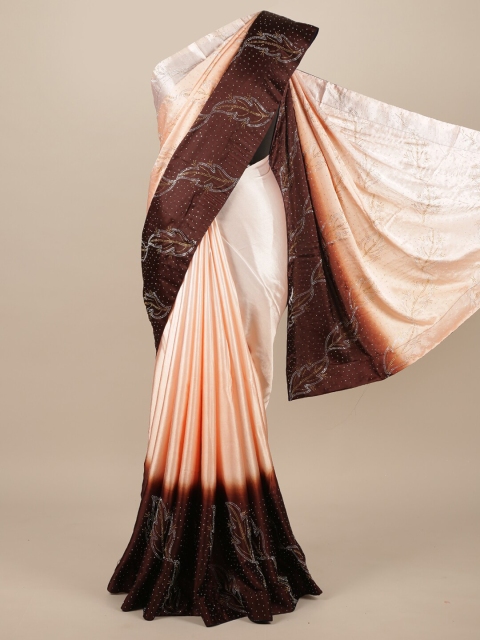 

Pothys Peach & Maroon Embellished Beads and Stones Satin Saree