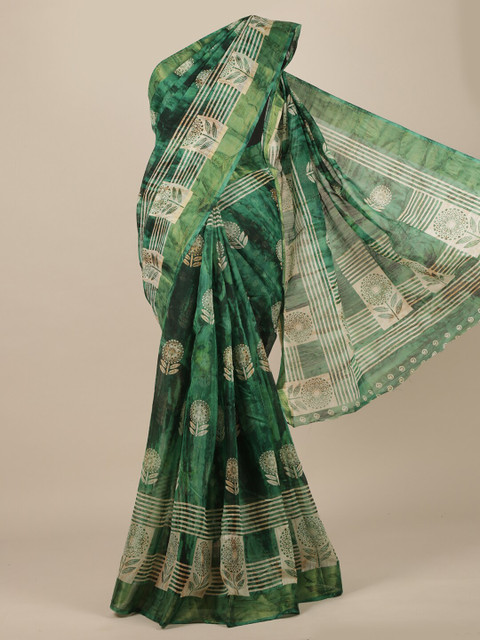 

Pothys Green & Beige Floral Saree