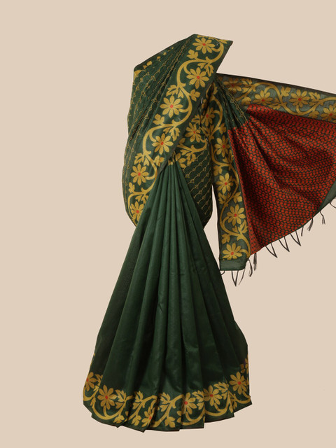 

Pothys Green & Red Embroidered Jute Silk Saree