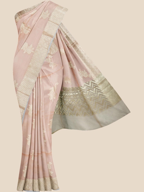 

Kalamandir Pink & Gold-Toned Floral Woven Design Banarasi Saree
