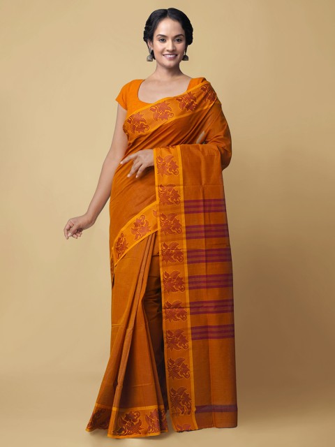 

Unnati Silks Orange Pure Cotton Kanjeevaram Saree