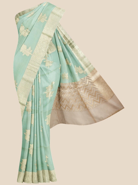 

Kalamandir Sea Green & Gold-Toned Floral Woven Design Banarasi Saree