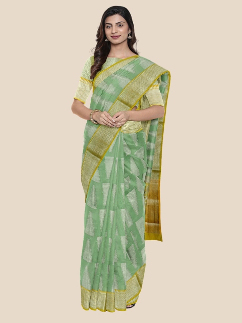 

Kalamandir Green & Yellow Zari Chanderi Saree