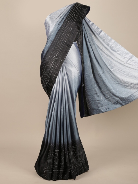 

Pothys Grey & Black Embellished Satin Saree