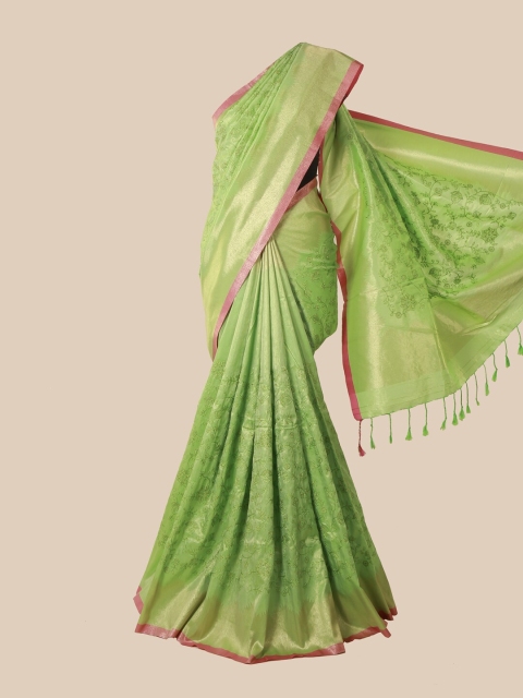 

Pothys Green & Pink Floral Jute Silk Saree