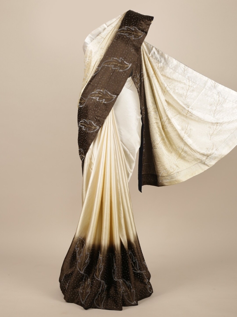 

Pothys Cream & Brown Woven Design Satin Saree