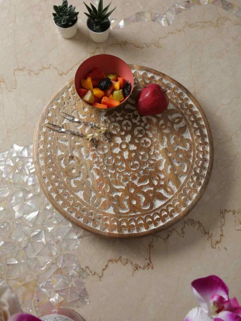 

Amoliconcepts White & Brown Wood Carved Lazy Susan