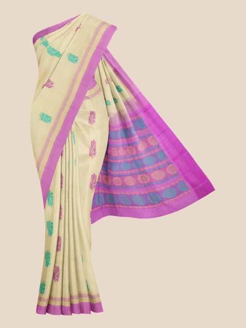 

Kalamandir Cream & Purple Floral Pure Cotton Saree