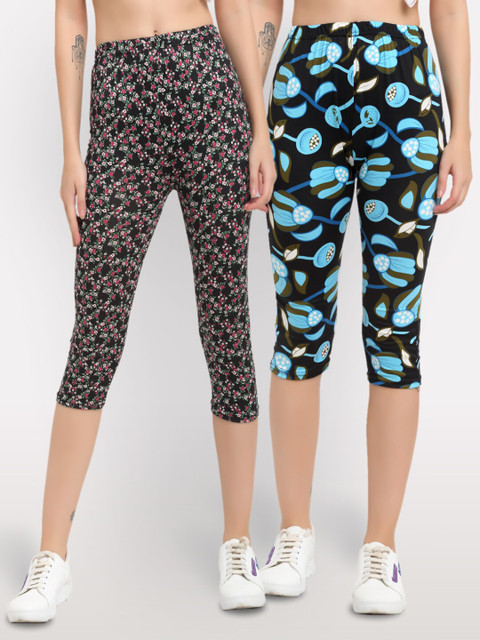

NEUDIS Women Multi Pack of 2 Printed Capris
