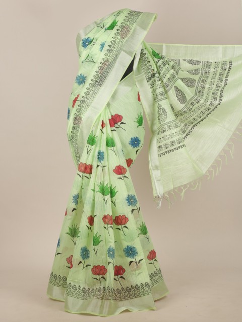 

Pothys Green & Red Floral Saree