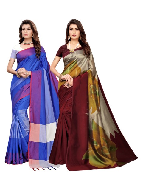 

KALINI Pack of 2 Blue & Maroon Art Silk Saree