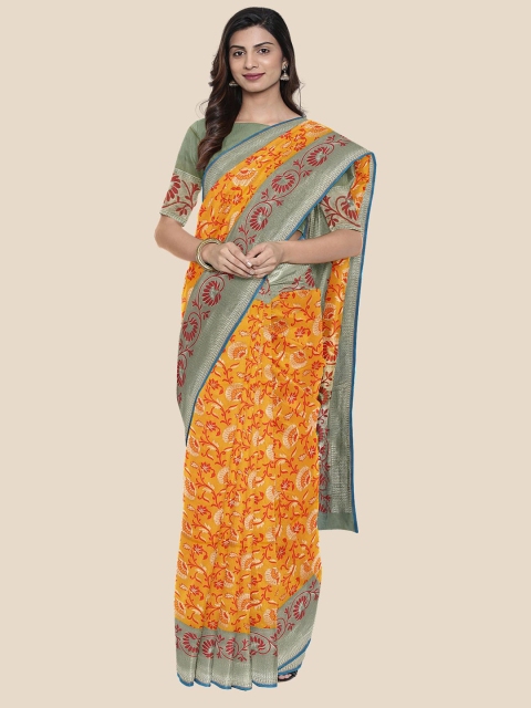 

Kalamandir Orange & Red Floral Zari Silk Blend Saree