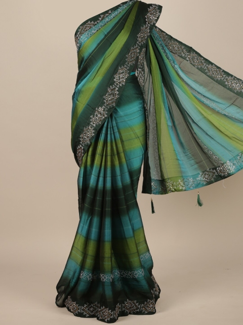 

Pothys Green & Turquoise Blue Striped Beads and Stones Saree