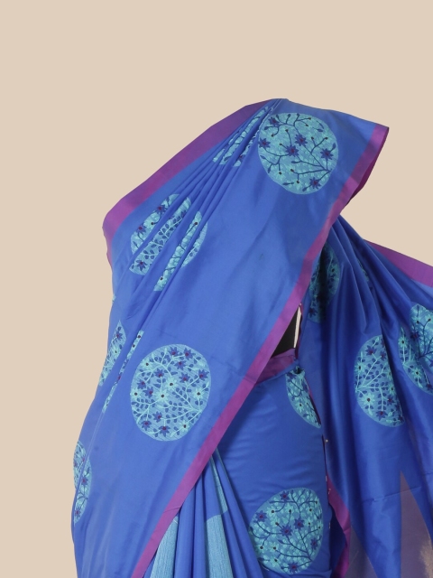 

Pothys Blue & Purple Floral Jute Silk Saree