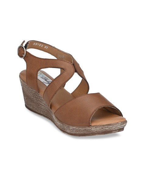 

Delize Women Brown Leather Light Weight Wedge Sandals