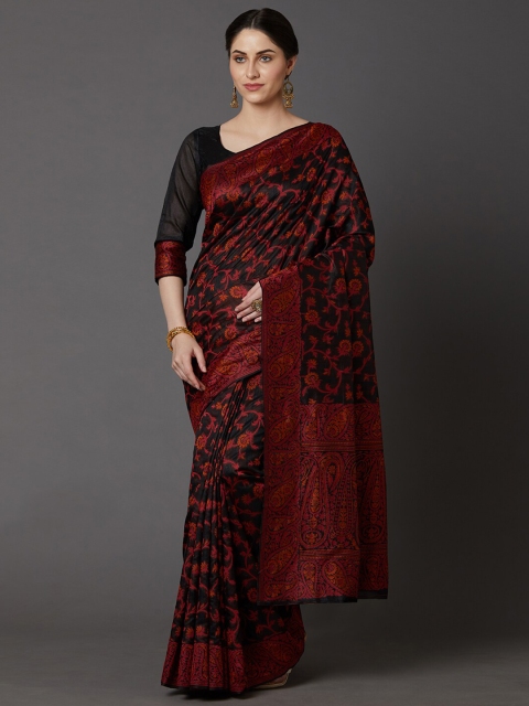 

Mitera Black & Red Ethnic Motifs Silk Blend Banarasi Saree