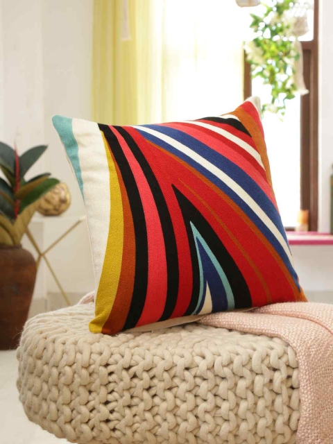 

Amoliconcepts Red & Black Striped Square Cushion Cover