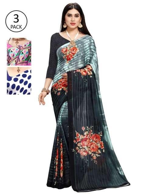 

KALINI Pink & White Pack of 3 Printed Saree