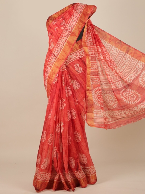 

Pothys Orange & White Ethnic Motifs Saree
