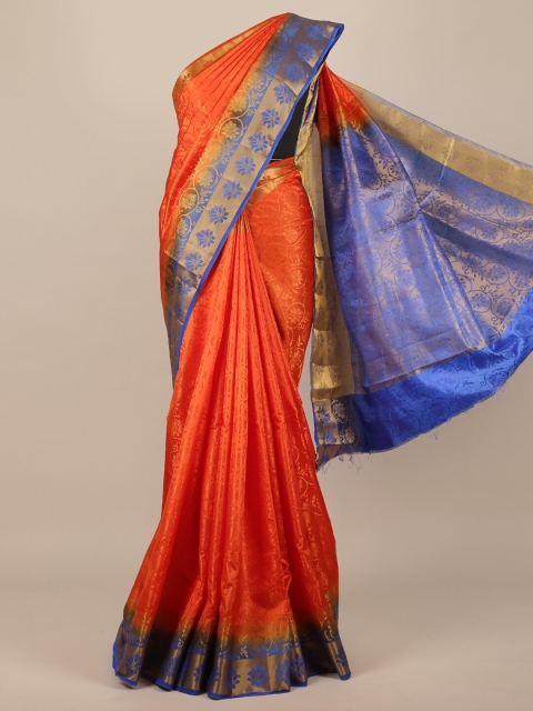 

Pothys Orange & Blue Woven Design Jute Silk Saree