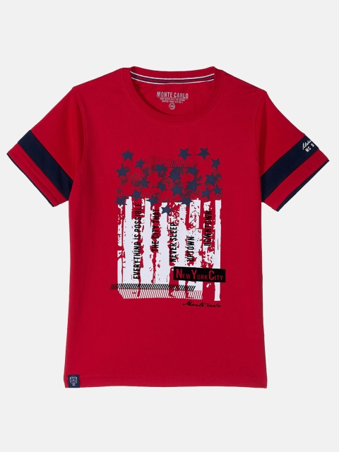 

Monte Carlo Boys Red Cotton Printed Applique T-shirt