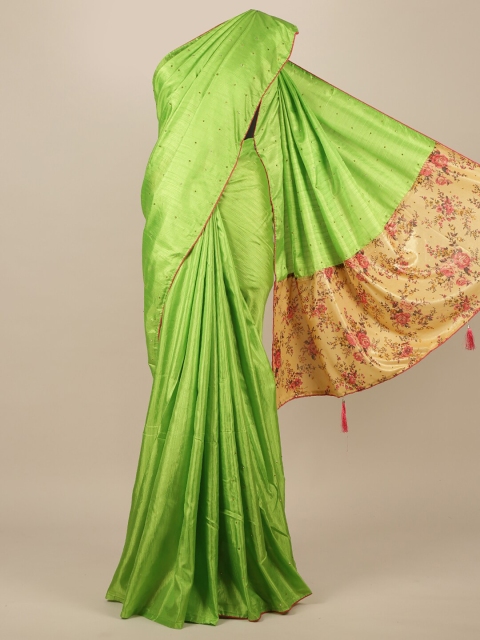

Pothys Green Embellished Beads and Stones Jute Silk Saree