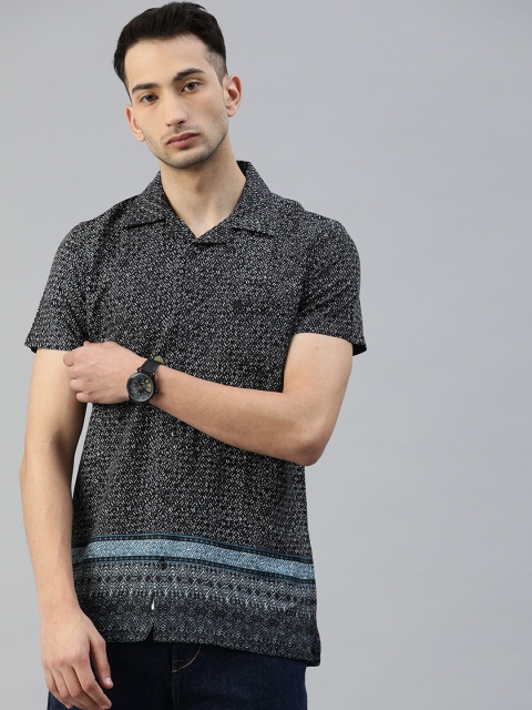 

THE BEAR HOUSE Men Black Slim Fit Printed Casual Shirt