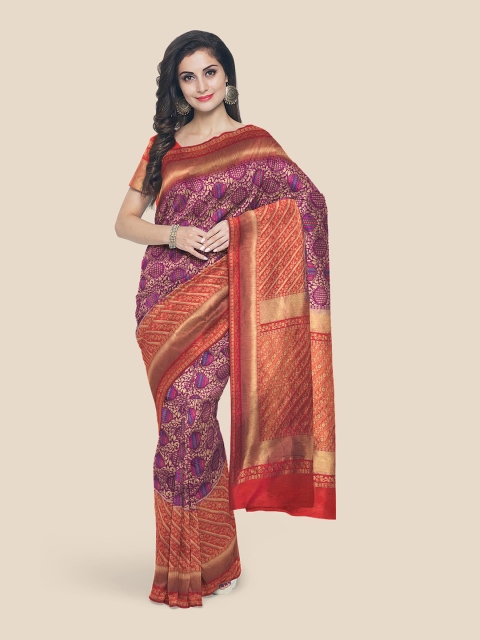 

Kalamandir Purple & Red Zari Silk Blend Banarasi Saree